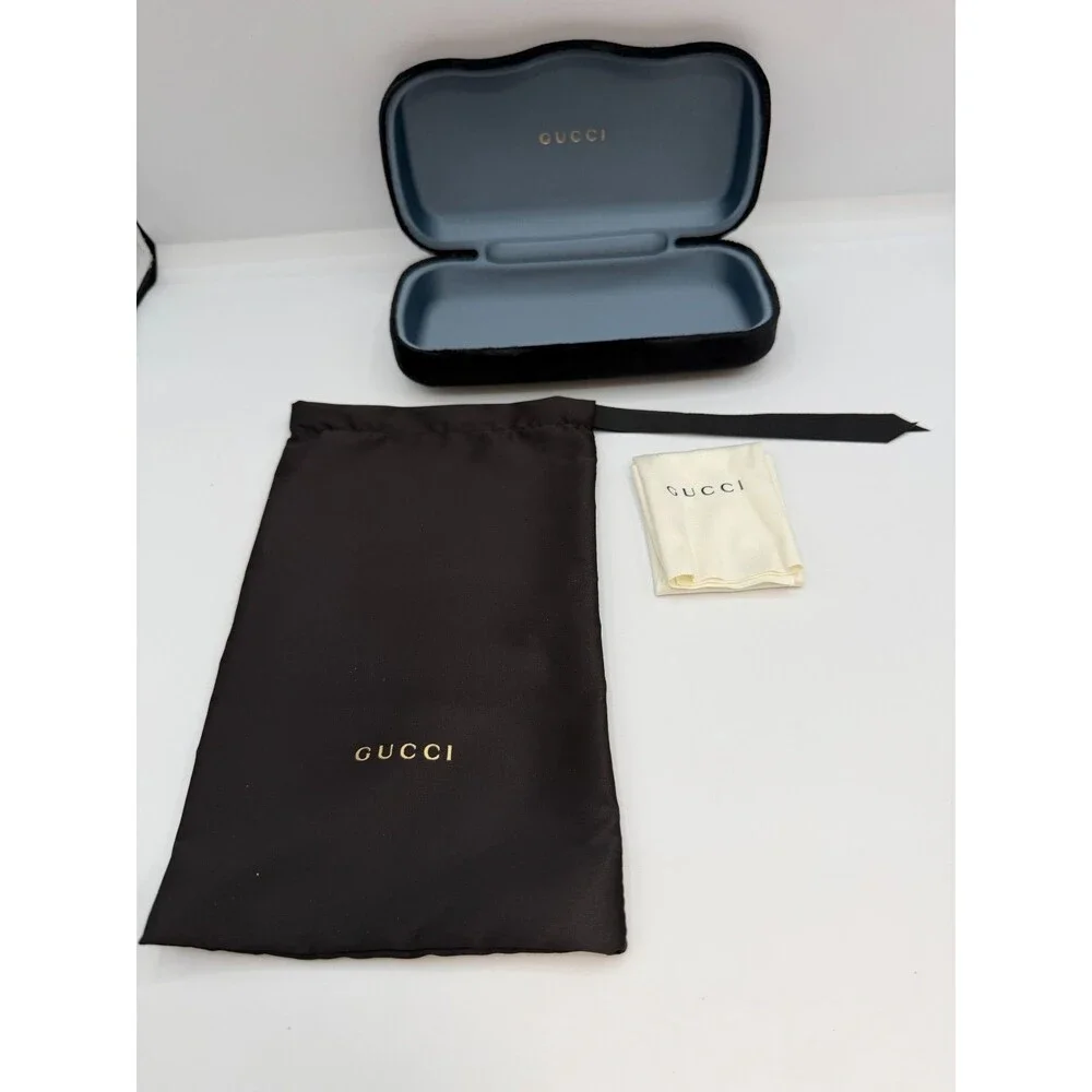Gucci Velvet Eyeglasses Sunglasses Case w/ Pouch & Cloth Authentic Black Set